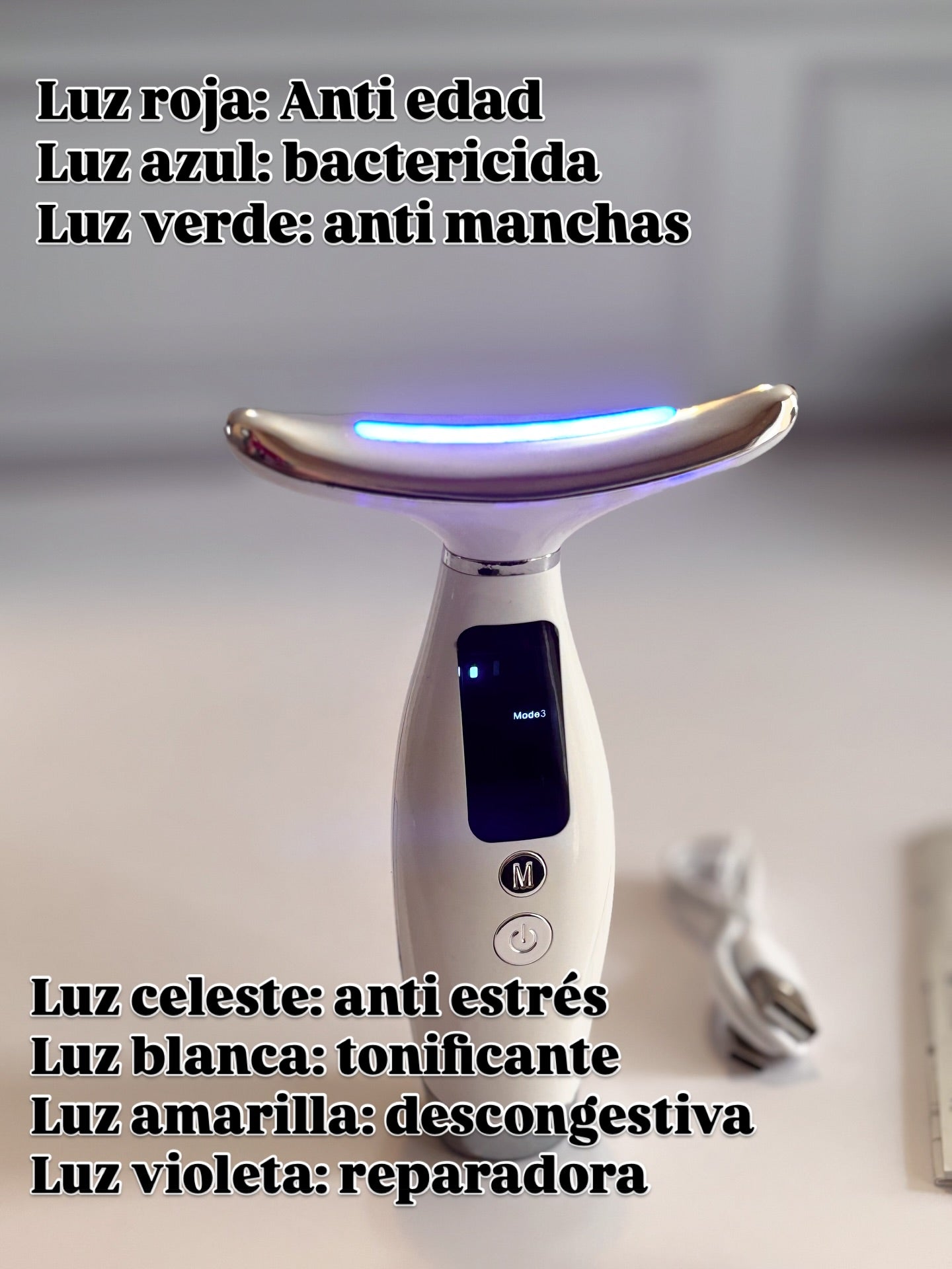 Reafirmador facial y cuello microfrecuencial con tecnologia LED